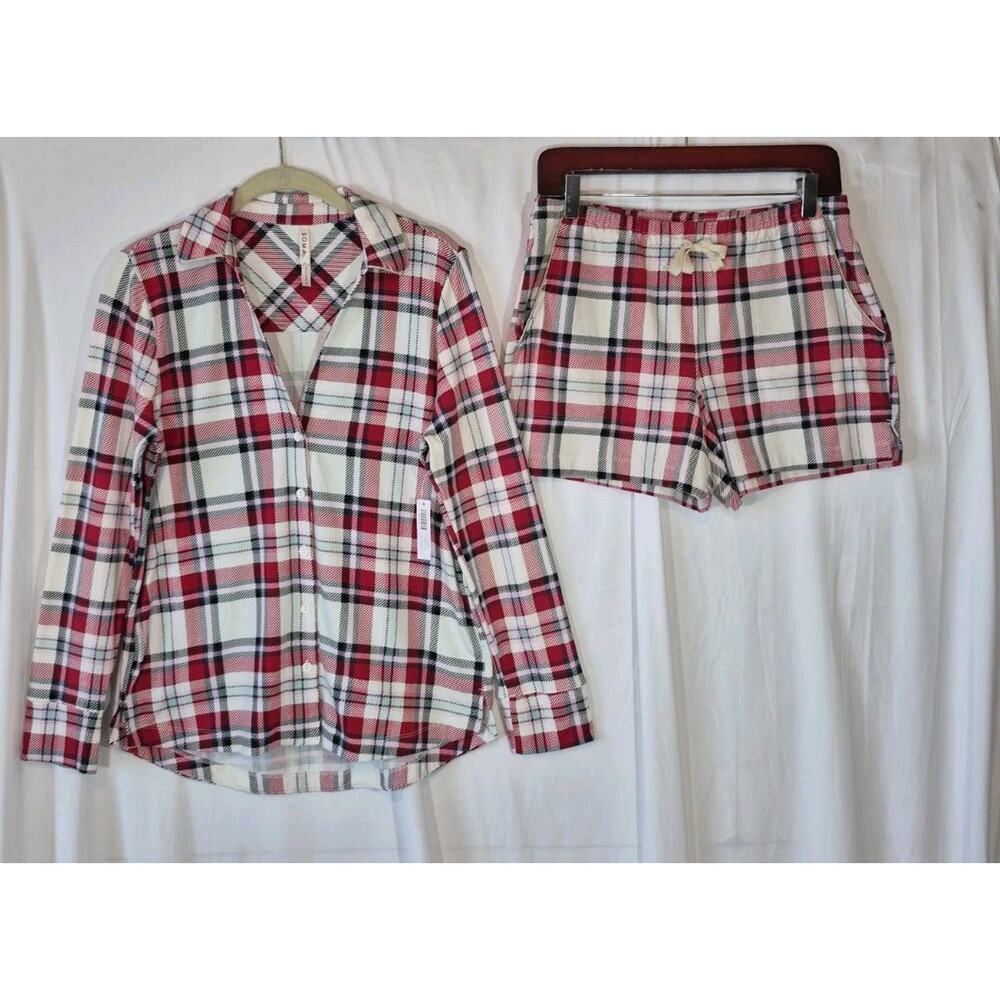Soma Red Plaid Cotton Blend Pajama Set NWT Small Holiday - Picture 2 of 16